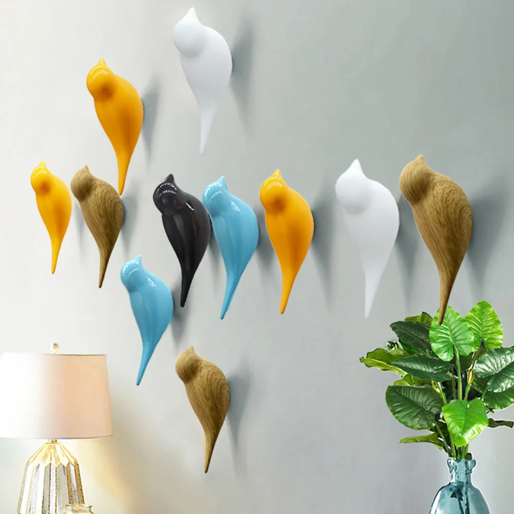 Креативные настенные крючки птица украшения древесной смолы зерна Спальня дверь