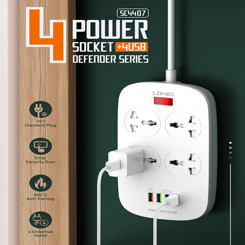 Smart Socket Universal AC Power Strip 4 USB Q3 Fast Charging Switch Electric 2M Extension Cable Overload Protection CE 2500W
Smart Socket Universal AC Power Strip 4 USB Q3 Fast Charging Switch Electric 2M Extension Cable Overload Protection CE 2500W