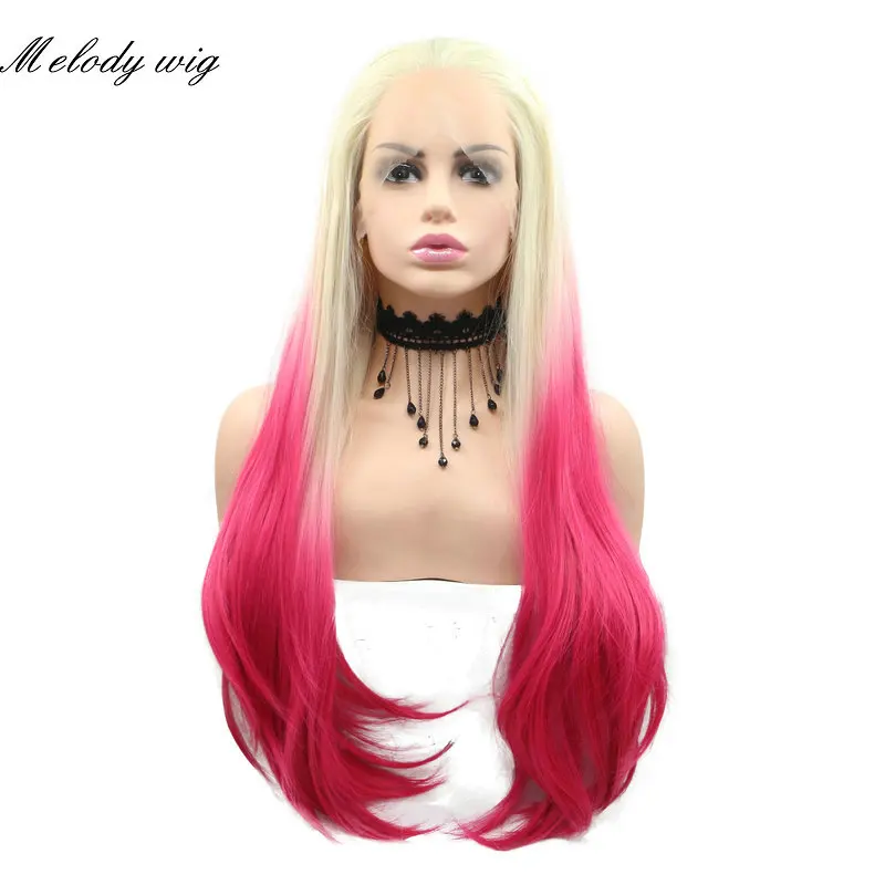 

Melody Synthetic Lace Front Wigs Heat Resistant #613 Blonde Ombre Pink Long Silky Straight for Women Natural Looking Daily Wear