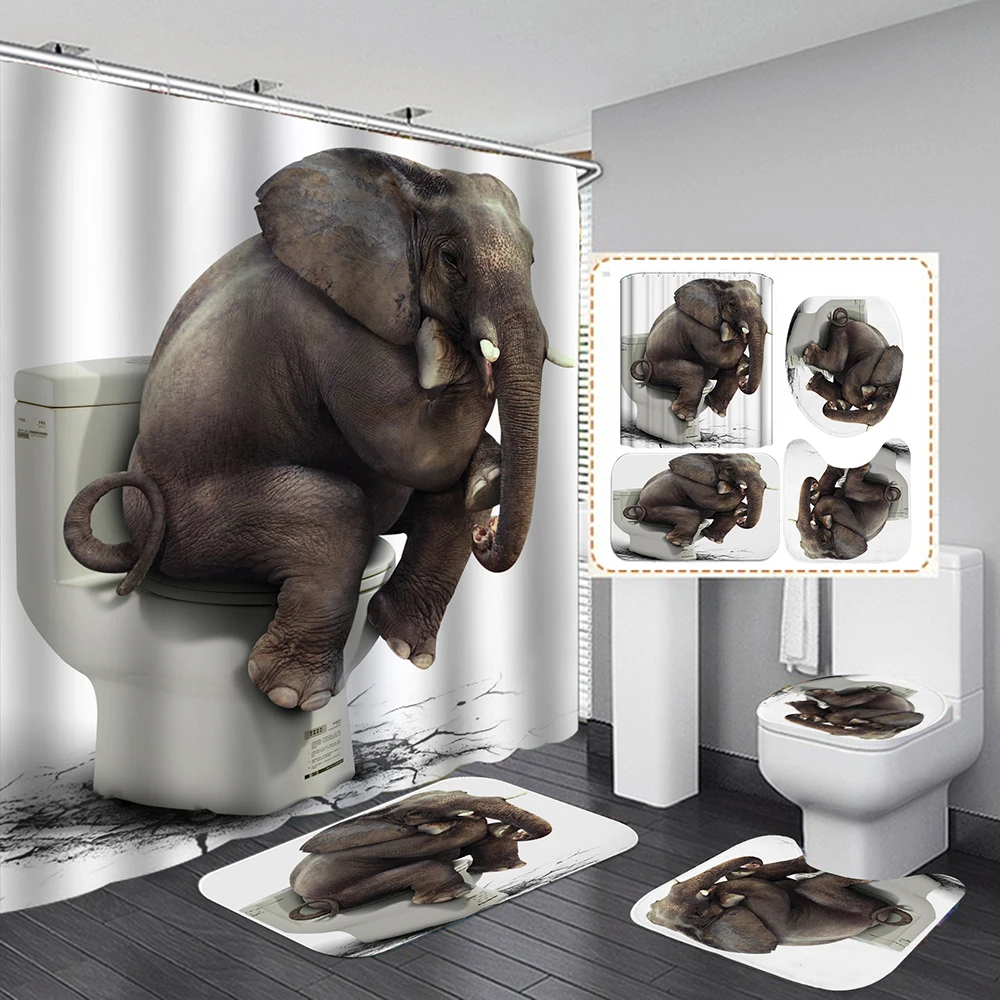 Funny Elephant Waterproof Shower Curtain 4 Piece Bathroom Set Carpet Cover Toilet Cover Bath Mat Pad For Home Decor, 3 Size
Funny Elephant Waterproof Shower Curtain 4 Piece Bathroom Set Carpet Cover Toilet Cover Bath Mat Pad For Home Decor, 3 Size