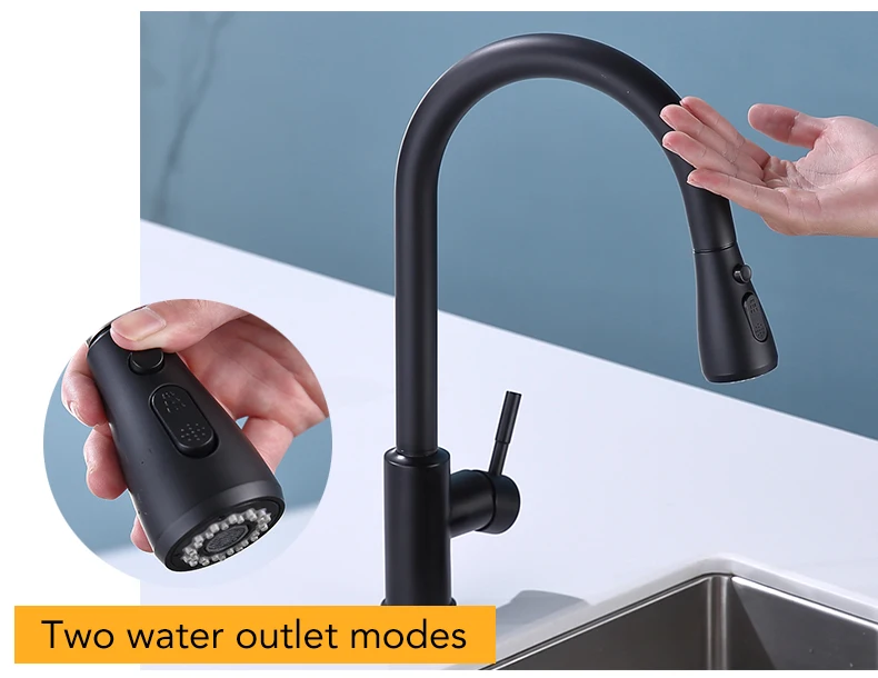 High-end Touch Kitchen Faucets Pull Out Black Kitchen Mixer Tap Sensor Faucet Swivel 360 Degree hot and cold Water Taps ELK5409