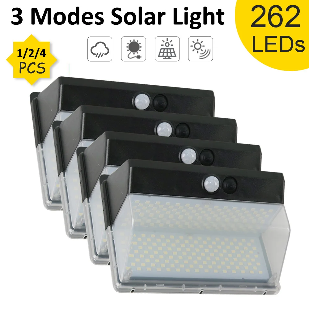 172/262 LEDs Solar Wall Light PIR Motion Sensor Outdoor Solar Lamp Light Waterproof Solar Powered Sunlight for Garden Decoration
172/262 LEDs Solar Wall Light PIR Motion Sensor Outdoor Solar Lamp Light Waterproof Solar Powered Sunlight for Garden Decoration