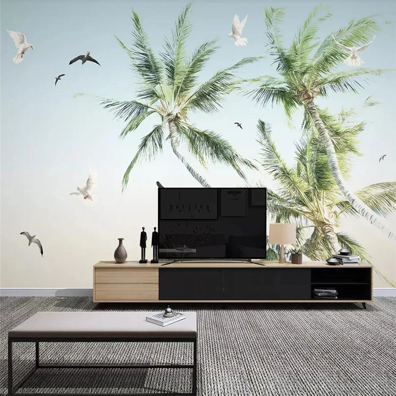 Beibehang-Hand-painted-coconut-tree-seaside-sea-modern-minimalist-TV-background-wall-painting-custom-large-mural (4)