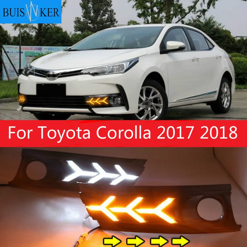 

2 предмета в комплекте, для Защитные чехлы для сидений, сшитые специально для Toyota Corolla 2017 2018 светодиодный DRL Дневной светильник Водонепроницаемый с желтым Поворотная сигнальная лампа