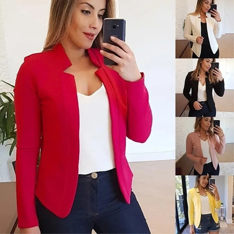 18.1 25、Women Blazer Fashion Spring Business Formal Blazers Lady Office Casual Suit Solid Jackets Coat Long-sleeved Slim Blazer
