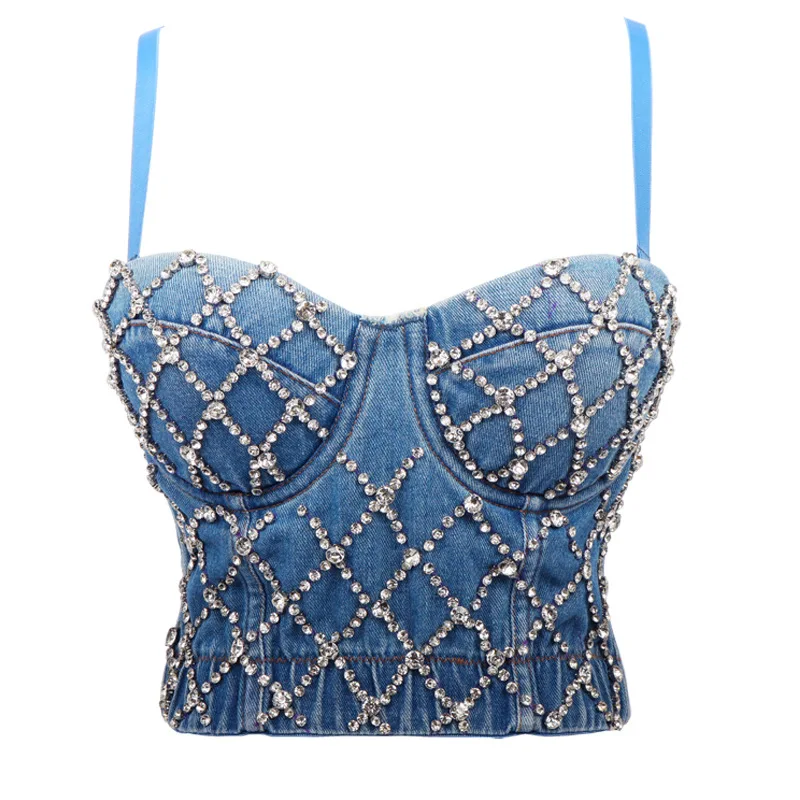Fashion Denim Jeans Diamonds Rhinestones Women's Blouse Top Vest Bridal Plus Size Wedding Bralette Party Dancer Stager Wear
Fashion Denim Jeans Diamonds Rhinestones Women's Blouse Top Vest Bridal Plus Size Wedding Bralette Party Dancer Stager Wear