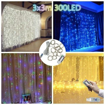 3M X 3 M LED fairy lights garland curtain lamp Remote control USB string lights New Year Christmas decor for home bedroom window
3M X 3 M LED fairy lights garland curtain lamp Remote control USB string lights New Year Christmas decor for home bedroom window