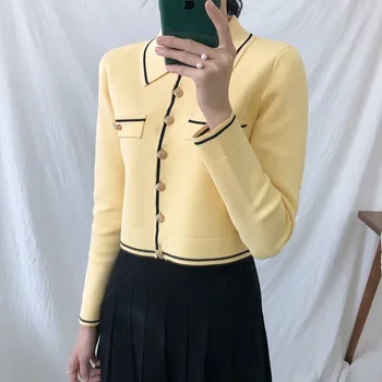Women's Single Breasted Knitted Cardigan Long Sleeve Turndown Collar Preppy Style Ladies Knitwear Short Coat Top
Women's Single Breasted Knitted Cardigan Long Sleeve Turndown Collar Preppy Style Ladies Knitwear Short Coat Top