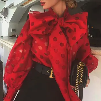 Polka Dot Lantern Sleeve Knotted Blouse Women Chic Elegant Office Lady Street Wear Spring Fall Fashion Trends Top Shirt Female 
Polka Dot Lantern Sleeve Knotted Blouse Women Chic Elegant Office Lady Street Wear Spring Fall Fashion Trends Top Shirt Female