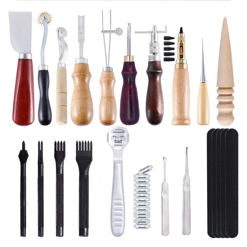 DIY Hand Leathercraft Device 19 PCS/set Leather Craft Punch Tools Kit Stitching Carving Working Sewing Saddle GrooverStitching
DIY Hand Leathercraft Device 19 PCS/set Leather Craft Punch Tools Kit Stitching Carving Working Sewing Saddle GrooverStitching