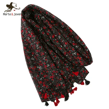 Marte&Joven Fashion Red Mini Flower Black Women Scarf with Tassel Elegant Spring Autumn Voile Scarves Big Size Pashmina Shawl 
Marte&Joven Fashion Red Mini Flower Black Women Scarf with Tassel Elegant Spring Autumn Voile Scarves Big Size Pashmina Shawl