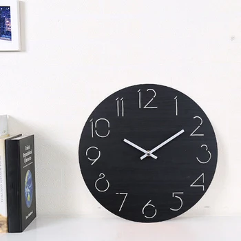 

12" Simple Large European Digital Battery-operated Big Living Room Wood Bedroom Wall Mounted Number Unique Quiet Mute Wall Clock
