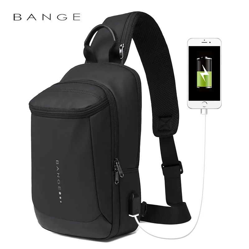

Bange New Multifunction USB Recharge Crossbody Bag for Men Anti-theft Shoulder Messenger Bags Male Waterproof Short Trip Chest Bag Pack