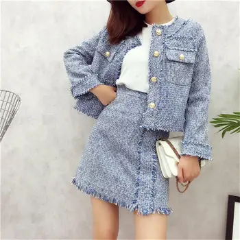 2019 Autumn Winter Women Two Piece Set Solid Grey Single Breasted Tweed Jacket Coat Tassel A Line Mini Skirt Suits
2019 Autumn Winter Women Two Piece Set Solid Grey Single Breasted Tweed Jacket Coat Tassel A Line Mini Skirt Suits