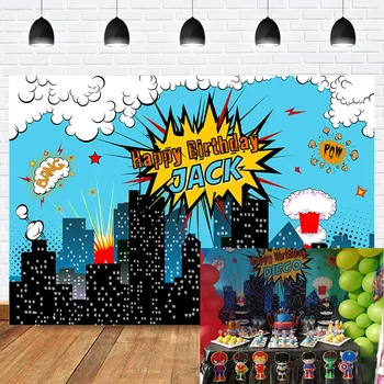 Superhero Boy Happy Birthday Photography Backdrop Cartoon Super Hero Cityscape Birthday Dessert Banner Background Blue Sky Cloud 
Superhero Boy Happy Birthday Photography Backdrop Cartoon Super Hero Cityscape Birthday Dessert Banner Background Blue Sky Cloud