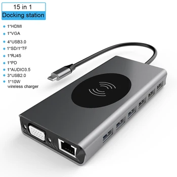 USB Type C to HDMI VGA 1080P USB3.0*4 RJ45 PD Audio3.5 SD 10W Wireless Charger Hub Adapter USB Splitter for Laptop Mobile Phone
USB Type C to HDMI VGA 1080P USB3.0*4 RJ45 PD Audio3.5 SD 10W Wireless Charger Hub Adapter USB Splitter for Laptop Mobile Phone
