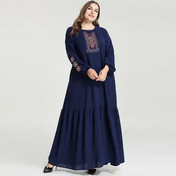 Navy Blue Long Sleeve Muslim Dress Geometric Ethnic Pattern Embroidery A Line Pleated Hem Islamic Clothing with Pockets Big Size
Navy Blue Long Sleeve Muslim Dress Geometric Ethnic Pattern Embroidery A Line Pleated Hem Islamic Clothing with Pockets Big Size