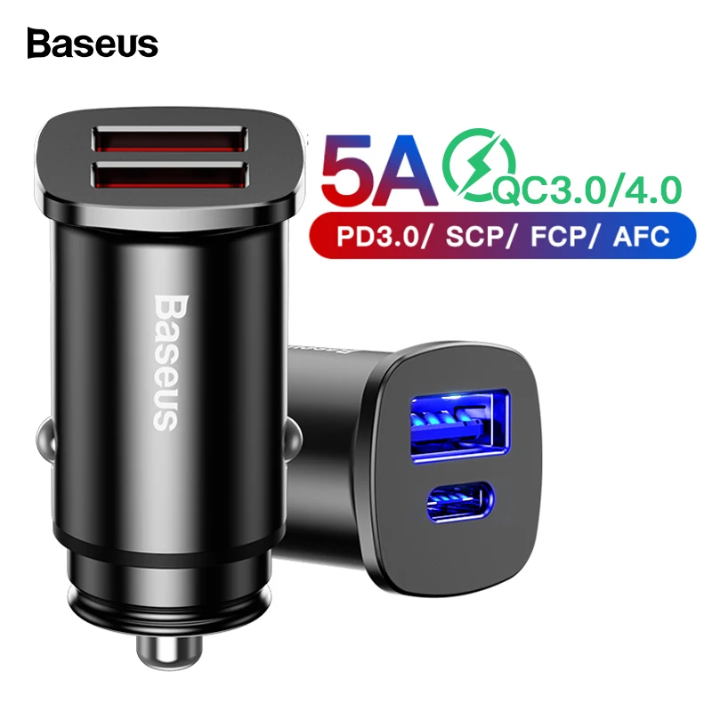 

Baseus Quick Charge 4.0 3.0 USB Car Charger For iPhone 11 Pro Max Xiaomi Huawei SCP QC QC4.0 QC3.0 C PD Fast Car Phone Charger