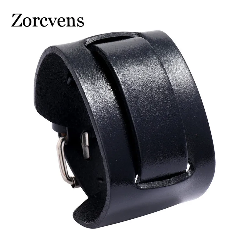 ZORCVENS New Fashion Punk Wide Genuine Leather Bracelet Black Brown Cuff Bracelets & Bangles for Men Vintage Wristband Jewelry |