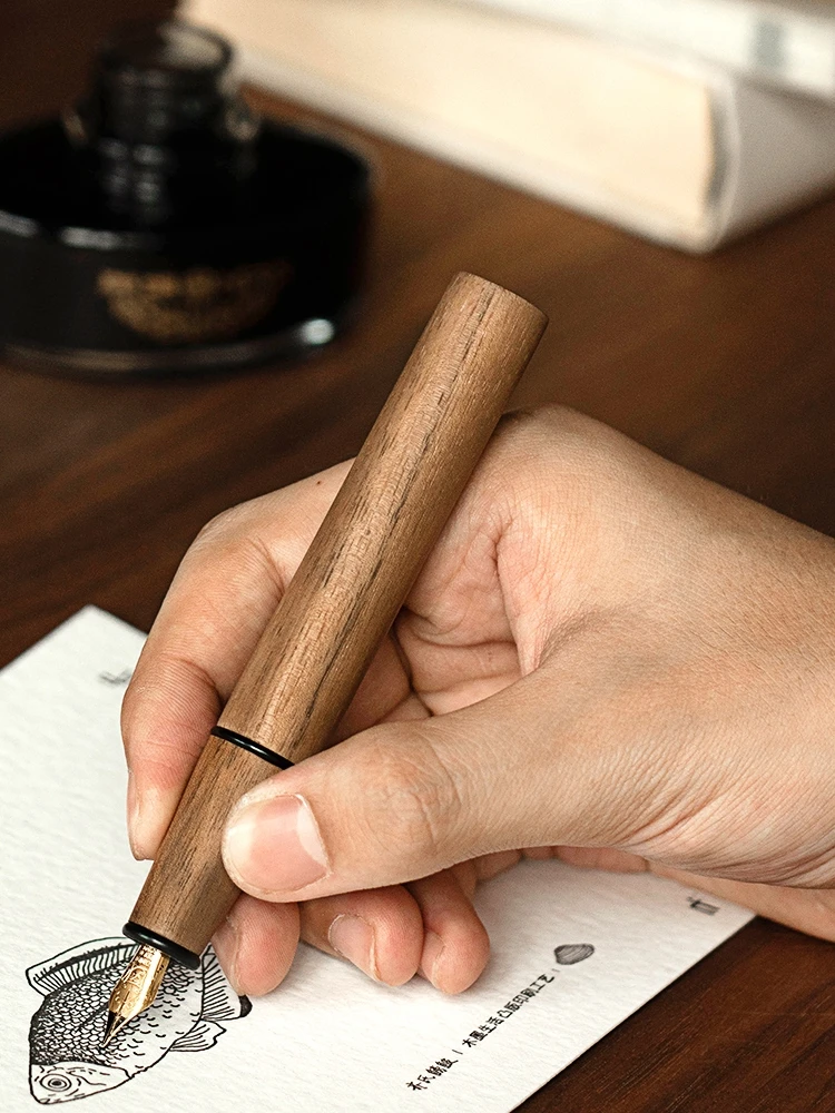 

Solid Wood Piston Ink Absorption Pen Men's High Grade Magnetic Buckle Wooden Fountain Pen 0.7mm