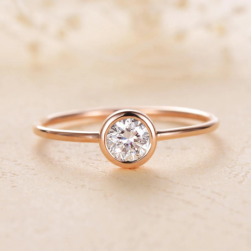 

Solid 10K yellow Gold 4mm CVD HPHT Lab Grown Diamond Bezel Set Engagement Ring Women Wedding Anniversary Promise Ring