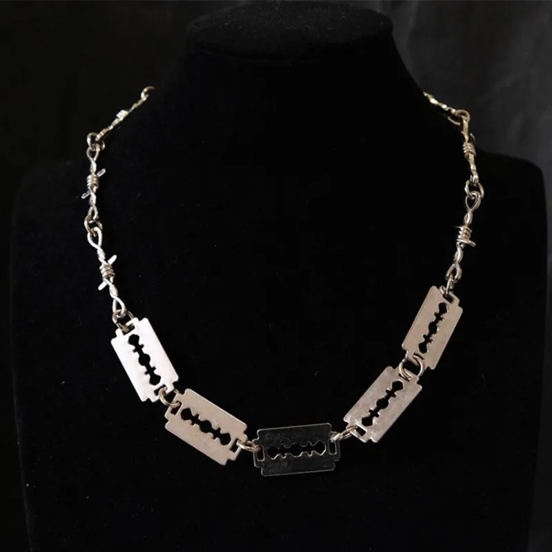 Фото Punk Personality Thorns Chain Necklace Cool Razor Blade Pendant Silver Color for Women Men Hip Hop Nightclub Jewelry | Украшения и