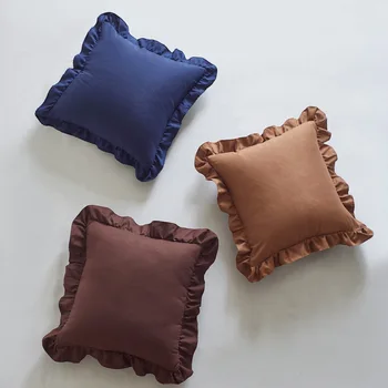 

45x45cm princess style flounce frill pillowcase cushion cover bedside pillow cover soild color pillow case for backrest sofa