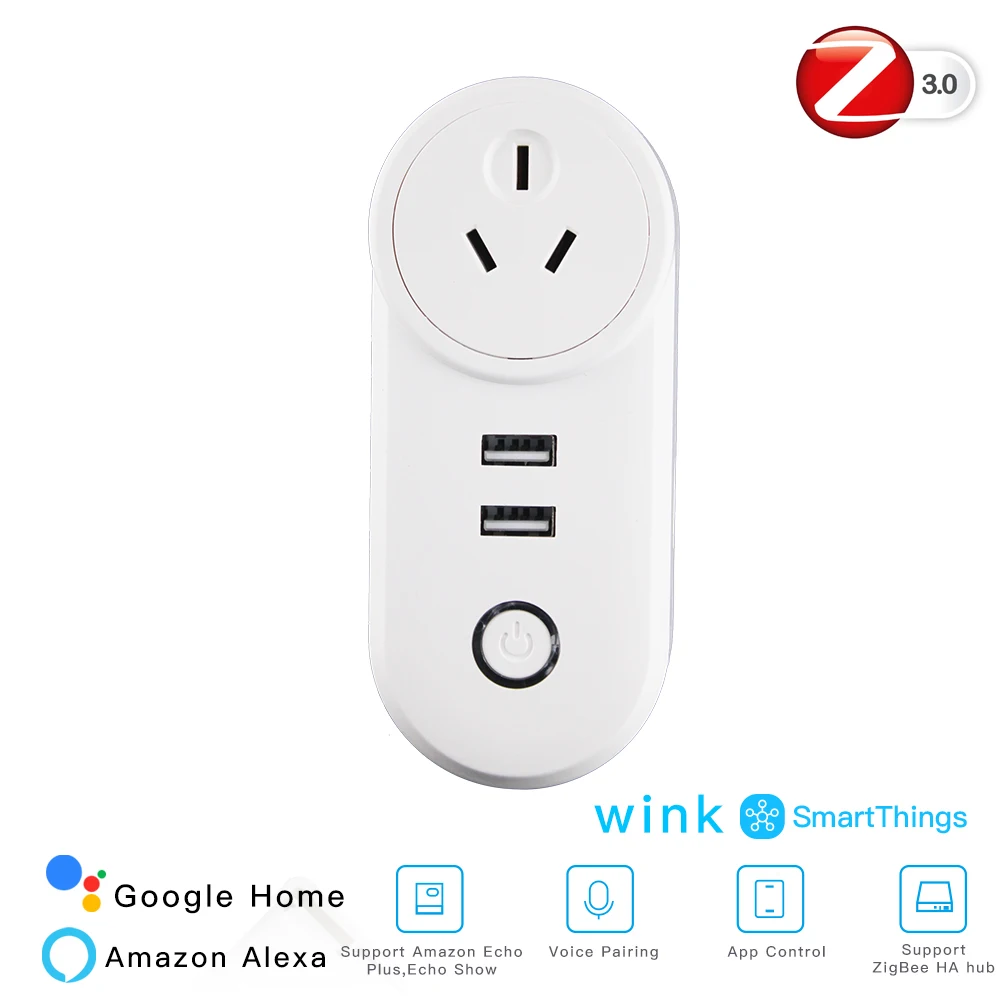 ZIGBEE 3.0 Smart Home Wifi Socket Intelligent Switch With 2 USB Port 100-240V Remote Voice Control Plug Work With Wink Echo Plus
ZIGBEE 3.0 Smart Home Wifi Socket Intelligent Switch With 2 USB Port 100-240V Remote Voice Control Plug Work With Wink Echo Plus