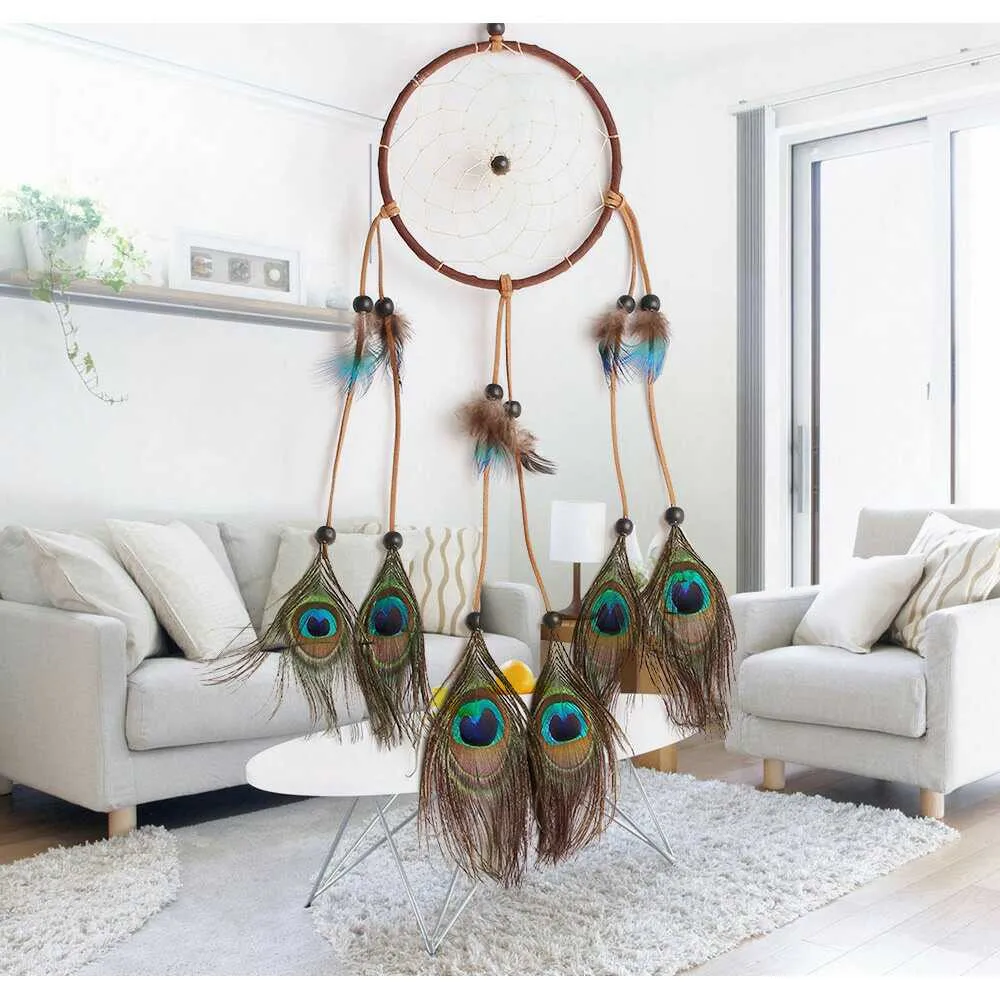 peacock feathers dream catcher net pendant for window wall home
