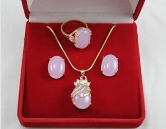 Фото DYY hot sell new - 00572 Charming 13*16mm Purple Jade Ring Stud Earring Pendant Jewelry Set | Украшения и аксессуары