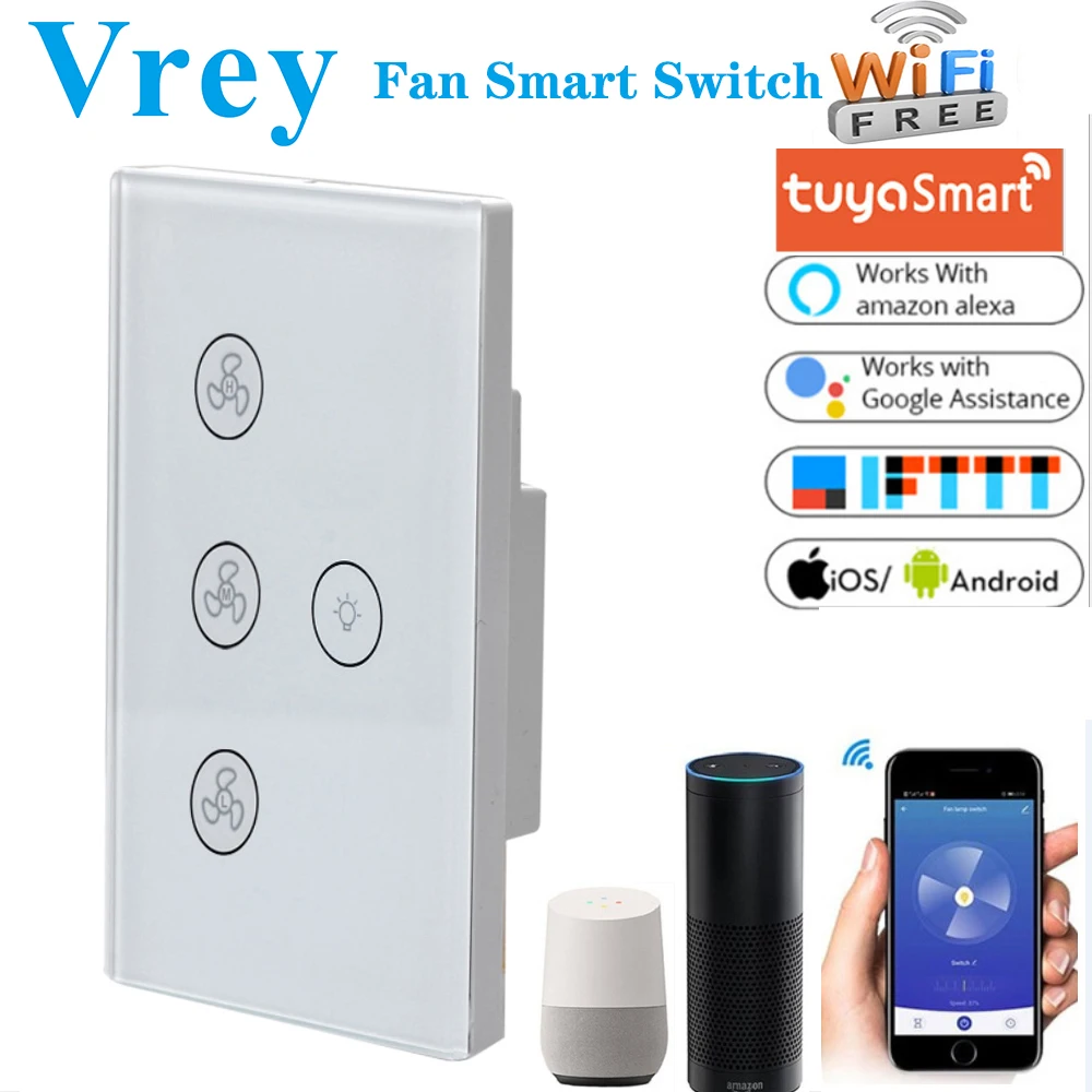 Vrey US Smart Ceiling Fan Switch Fan Light Switch WIFI Ceiling Fan Regulator Adjustable Switching Speed Work Alexa&Google Home
Vrey US Smart Ceiling Fan Switch Fan Light Switch WIFI Ceiling Fan Regulator Adjustable Switching Speed Work Alexa&Google Home