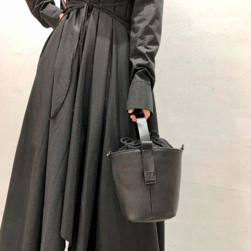 

Fashion Woman Bucket Shoulder Bag Woman Genuine Leather Black Tote Bag Ladies Designer Soft Sheepskin Bucket Shopping Tote Bag