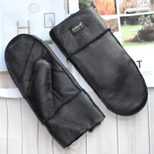 

New style sheepskin men's fur gloves with thicker wool lining and winter fashion windproof and cold-proof warm gloves