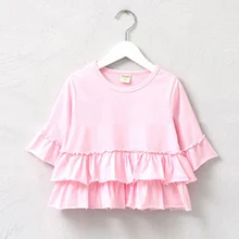 3-9 ans volants filles chemises tricot coton école bébé filles blouse t-shirt à manches courtes enfants hauts Chemise Enfant Garcon(China)