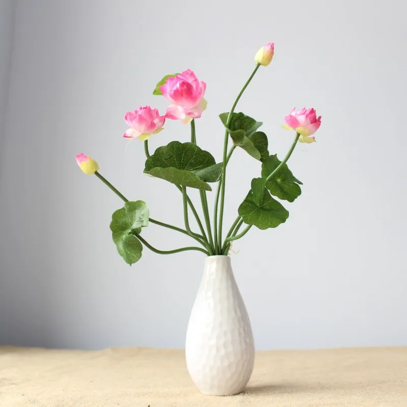 

Mini Lotus Artificial Flowers Plants Wedding Home Decoration Silk Dried Natural Pressed Flowers Vase Charms Florist Supplies