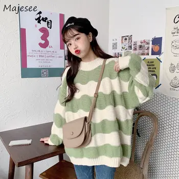 Knit Sweater Women Plus Size Korean Top Pullovers Striped Girls Winter Clothes Harajuku Womens Sweaters O-neck All Match Warm 
Knit Sweater Women Plus Size Korean Top Pullovers Striped Girls Winter Clothes Harajuku Womens Sweaters O-neck All Match Warm