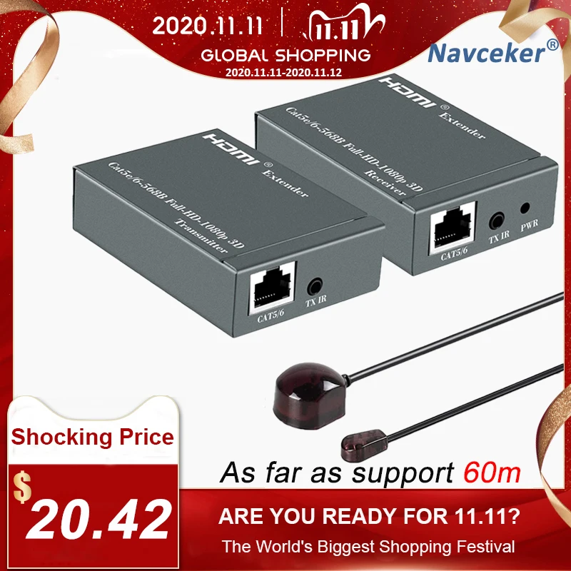 2020 HDMI Extender with IR & Loop Out 1080P HDMI Extender 60m No Loss RJ45 to HDMI Extender Transmitter Receiver over Cat5e/Cat6
2020 HDMI Extender with IR & Loop Out 1080P HDMI Extender 60m No Loss RJ45 to HDMI Extender Transmitter Receiver over Cat5e/Cat6
