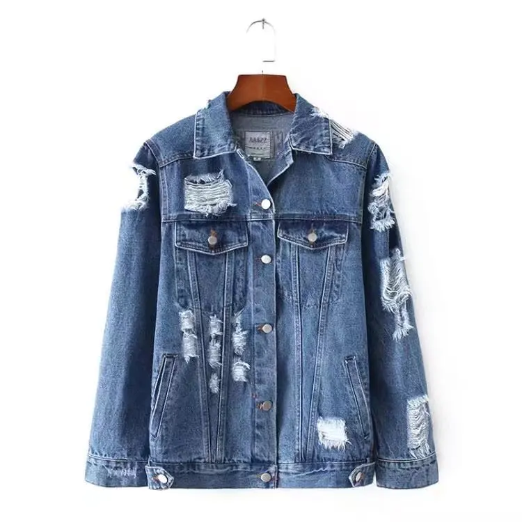 Plant Western Style Fold-down Collar with Holes Denim Jacket Jeans Coat Women's A337
Plant Western Style Fold-down Collar with Holes Denim Jacket Jeans Coat Women's A337