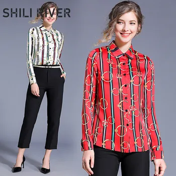 2020 spring autumn runway fashion designer tops for women long sleeve blouse slim casual stripe elegant lapel shirt red white 
2020 spring autumn runway fashion designer tops for women long sleeve blouse slim casual stripe elegant lapel shirt red white