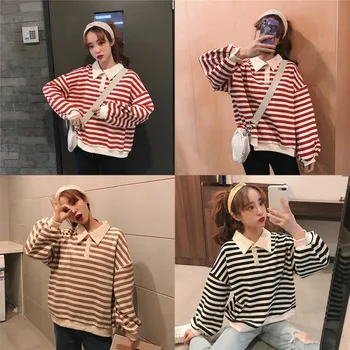 Autumn Korean Stripes Sweatshirt Sweet Polo Collar Thin Section Wild Loose Lazy Wind Color Stripes Clothes Women Sweatshirt
Autumn Korean Stripes Sweatshirt Sweet Polo Collar Thin Section Wild Loose Lazy Wind Color Stripes Clothes Women Sweatshirt