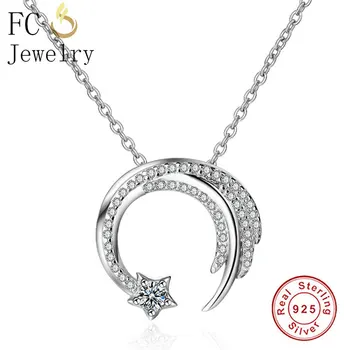 

FC Jewelry 925 Sterling Silver Star Irregular Arc Pendant Necklace Link Chain European Women Chokers Trinket Christmas Colares