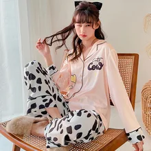 Luxury Pajamas Women Sleepwear PJS Summer Pajama Set pyjamas Turn Down Collar Faux Silk Satin Tiger cow Design Casual Female
Luxury Pajamas Women Sleepwear PJS Summer Pajama Set pyjamas Turn Down Collar Faux Silk Satin Tiger cow Design Casual Female