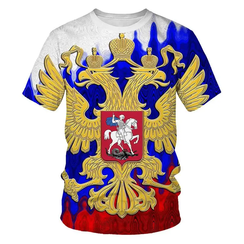 

Russia national emblem 3D printing coat Tshirt newest paragraph Eagle personality Short sleeve T-shirt fashion Men Selling shirt