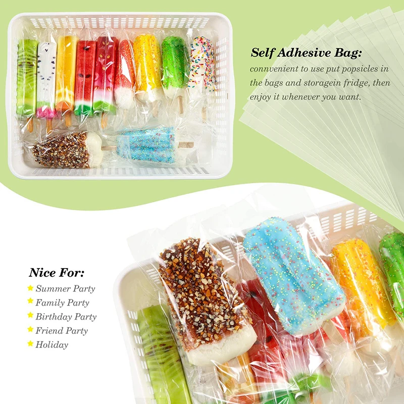 Generic 300 Pcs Popsicle Sticks And Pop Bags Set Ice Cream Clear