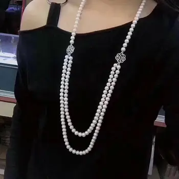 Double strands 8-9 mm natural south sea white pearl necklace 24 "26 " 
Double strands 8-9 mm natural south sea white pearl necklace 24 "26 "
