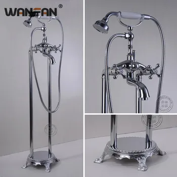 

Shower Faucets Bathroom Taps Luxury Chrome Floor Stand Bathtub Faucet Free Standing Bath Shower Mixer Set Output Crane HJ-5043