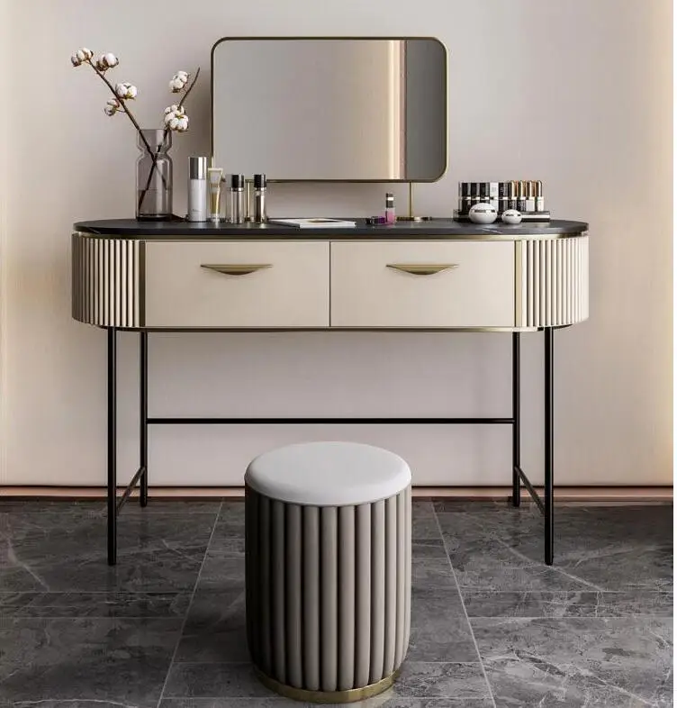 Dressing table Italian minimalist rock plate high-grade cosmetic table and chair with mirror
Dressing table Italian minimalist rock plate high-grade cosmetic table and chair with mirror