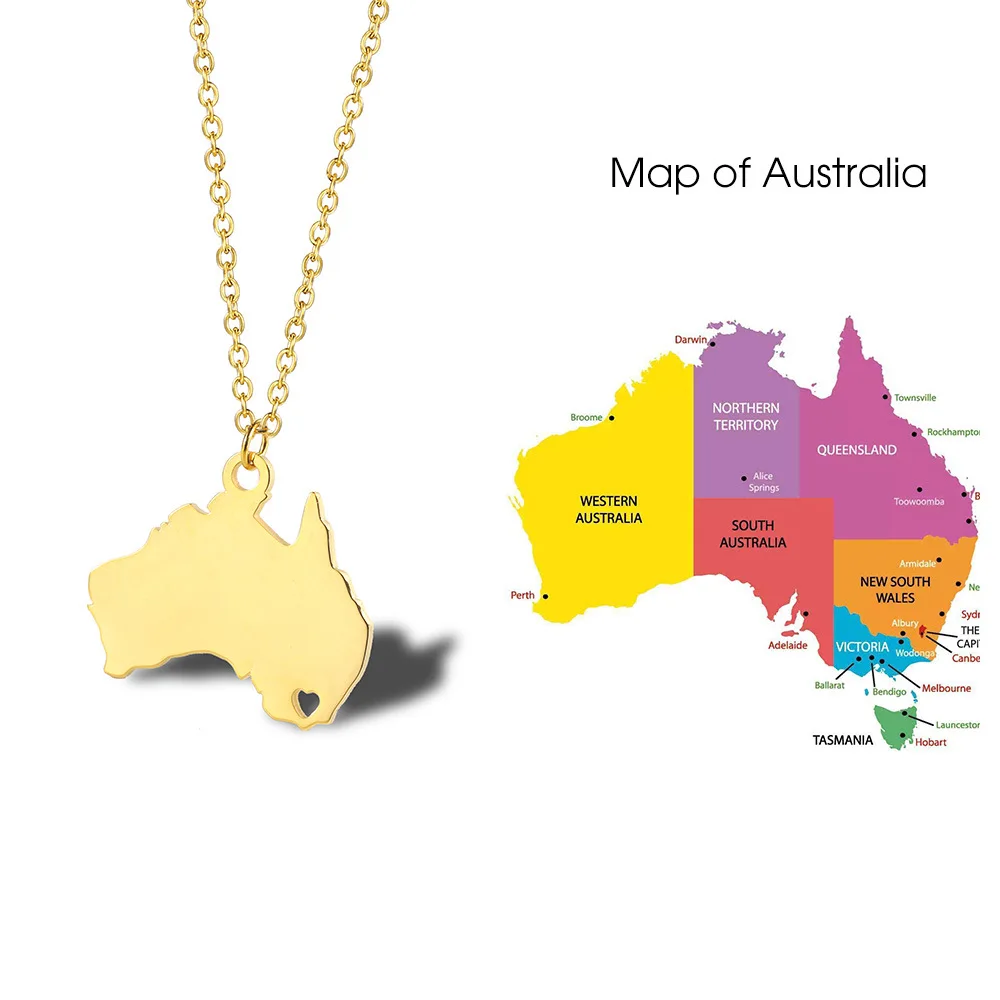 Australia Nation Map Necklace Titanium Steel Creative Canberra Regional Topographic Map INS Women's Choker 
Australia Nation Map Necklace Titanium Steel Creative Canberra Regional Topographic Map INS Women's Choker