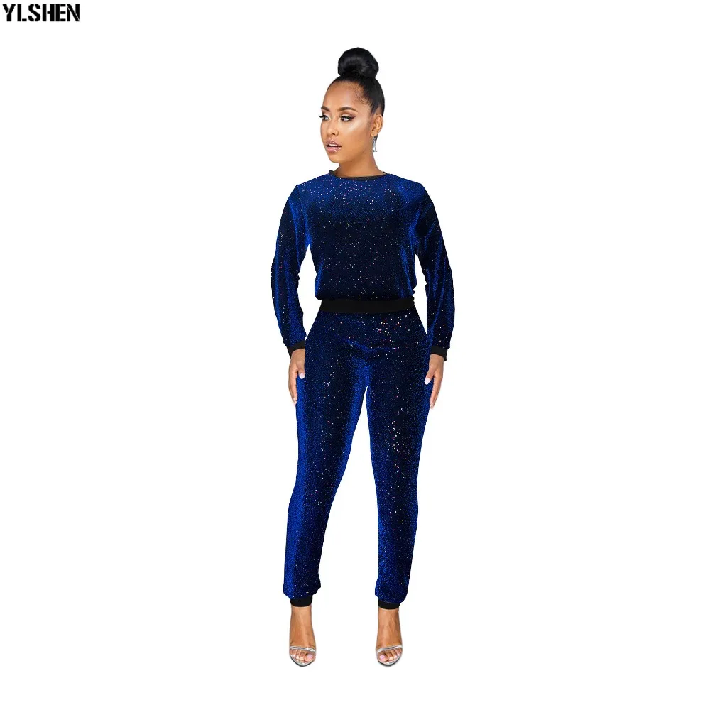 2 Two Piece Set Women Tracksuit Sexy Sequins Long Sleeve Clothes Plus Size Club Outfits Tops +Pants Sweat Suits Matching Sets 09