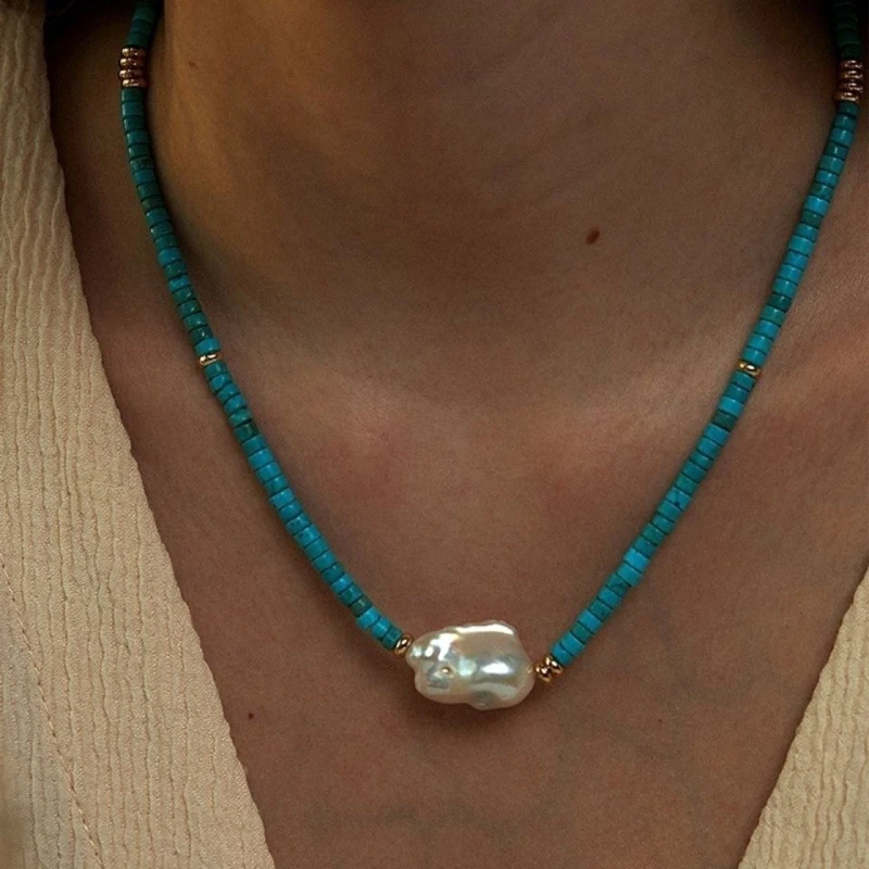 2024 New Handmade Nature Turquoises Choker Necklace Imitation Baroque Pearl Charm Short Necklace Femme
2024 New Handmade Nature Turquoises Choker Necklace Imitation Baroque Pearl Charm Short Necklace Femme